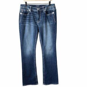 NWT Miss Me Mid-Rise Bootcut Jeans Paisley Embroidered Pockets Dark Wash 32x34